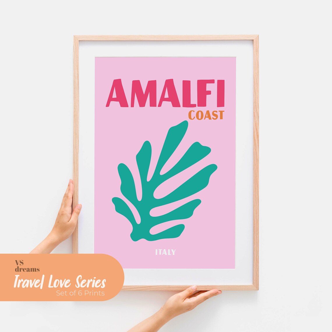 Amalfi Italy Retro Travel Poster, Maximalist Style