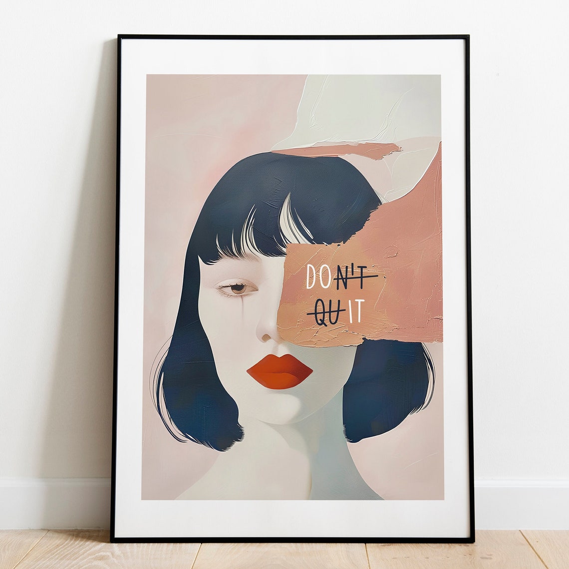 Don't Quit Inspirational Torn Paper Woman Portrait Collage Art Poster - Image 4