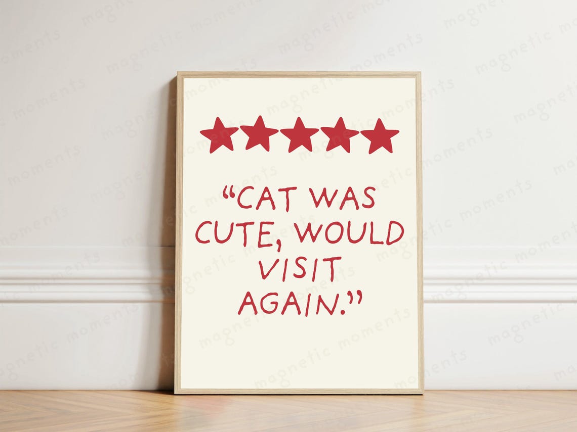 Cat Was Cute Would Visit Again Funny Five Star Review Poster