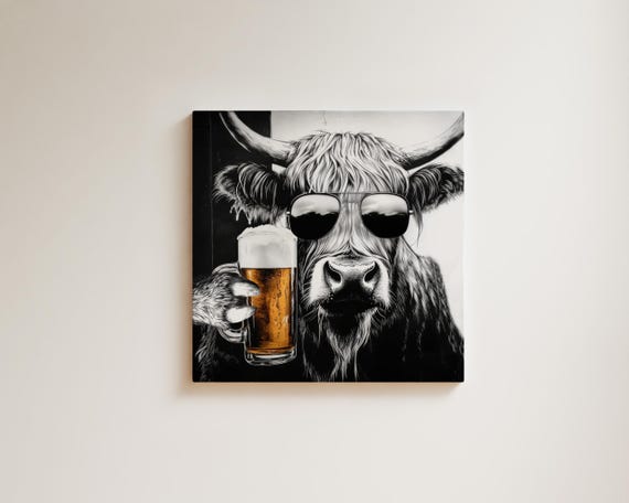 Highland Cow Funny Beer Drinking, Rustic Decor