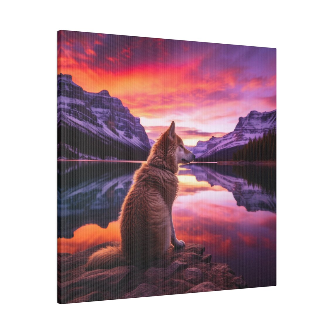 Wolf Forest Mountain Sunset Nature Art Print - Image 2
