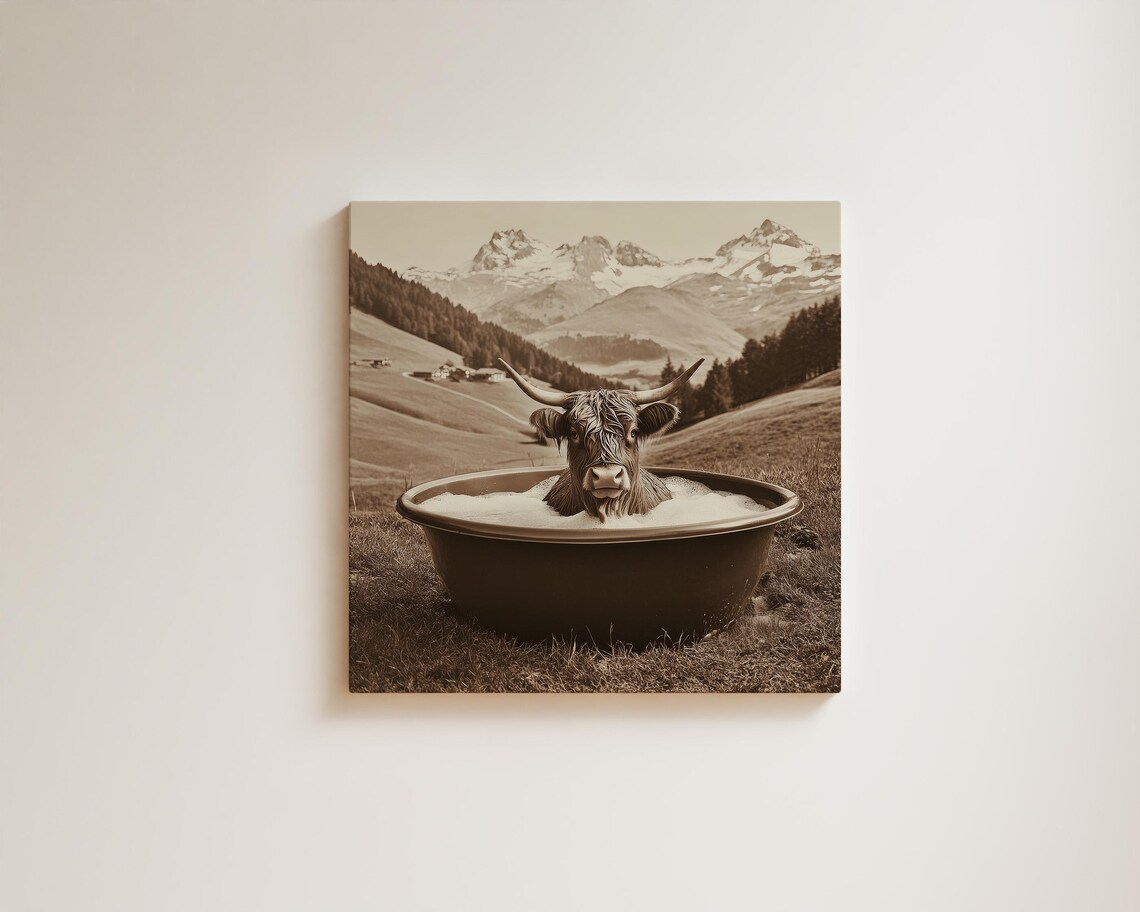 Highland Cow Abstract Sepia, Rustic Cabin Decor - Image 2