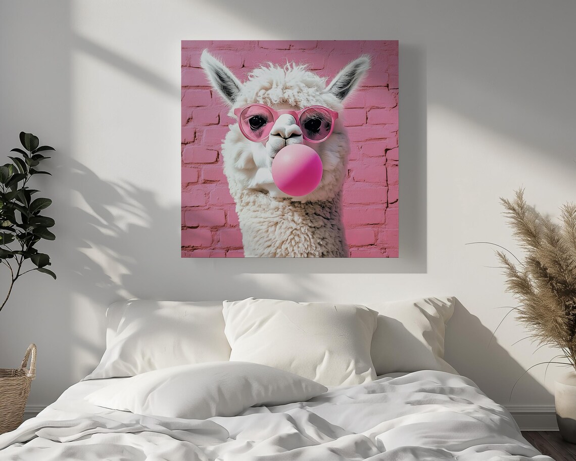 Alpaca Funny Llama Bubble Gum, Kid Bedroom Art Print - Image 4