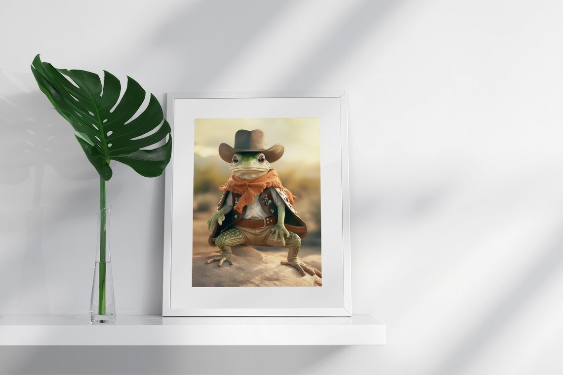 Frog Print, Abstract Funny Music Cowboy Hat Desert - Image 4