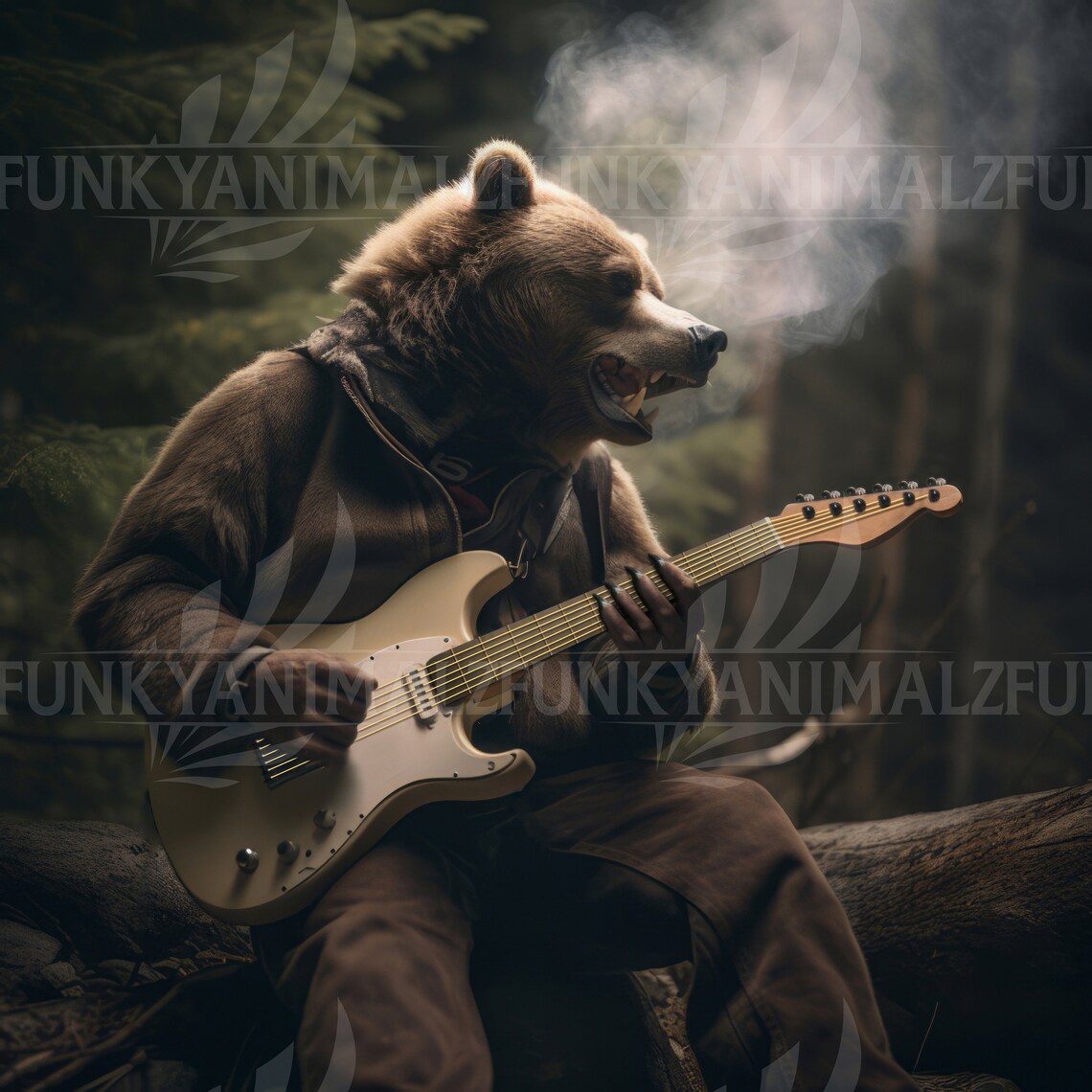 Bear Playing Guitar Poster, Forest Music Rockstar - Image 3
