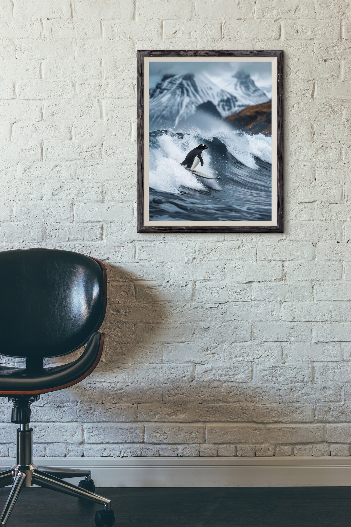 Penguin Art Print, Funny Surfing Antarctic Decor - Image 3