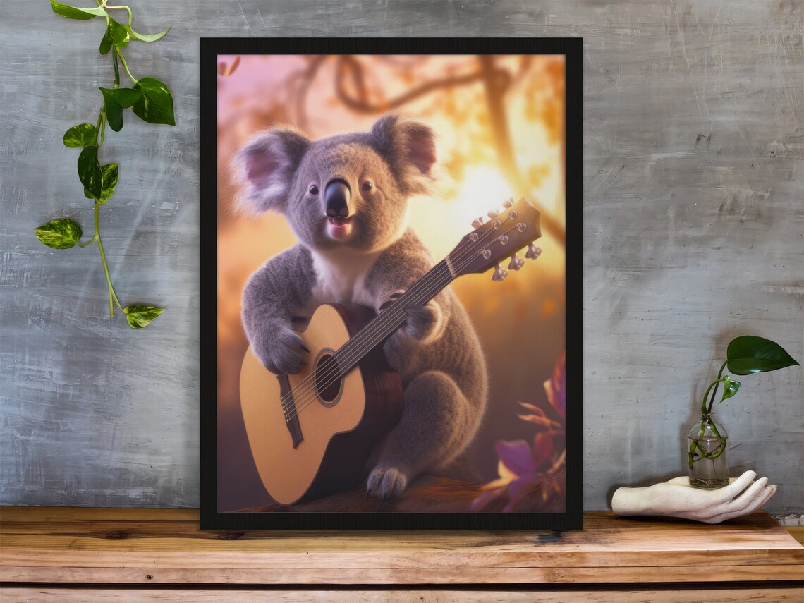 Koala Playing Guitar, Funny Animal Art Print