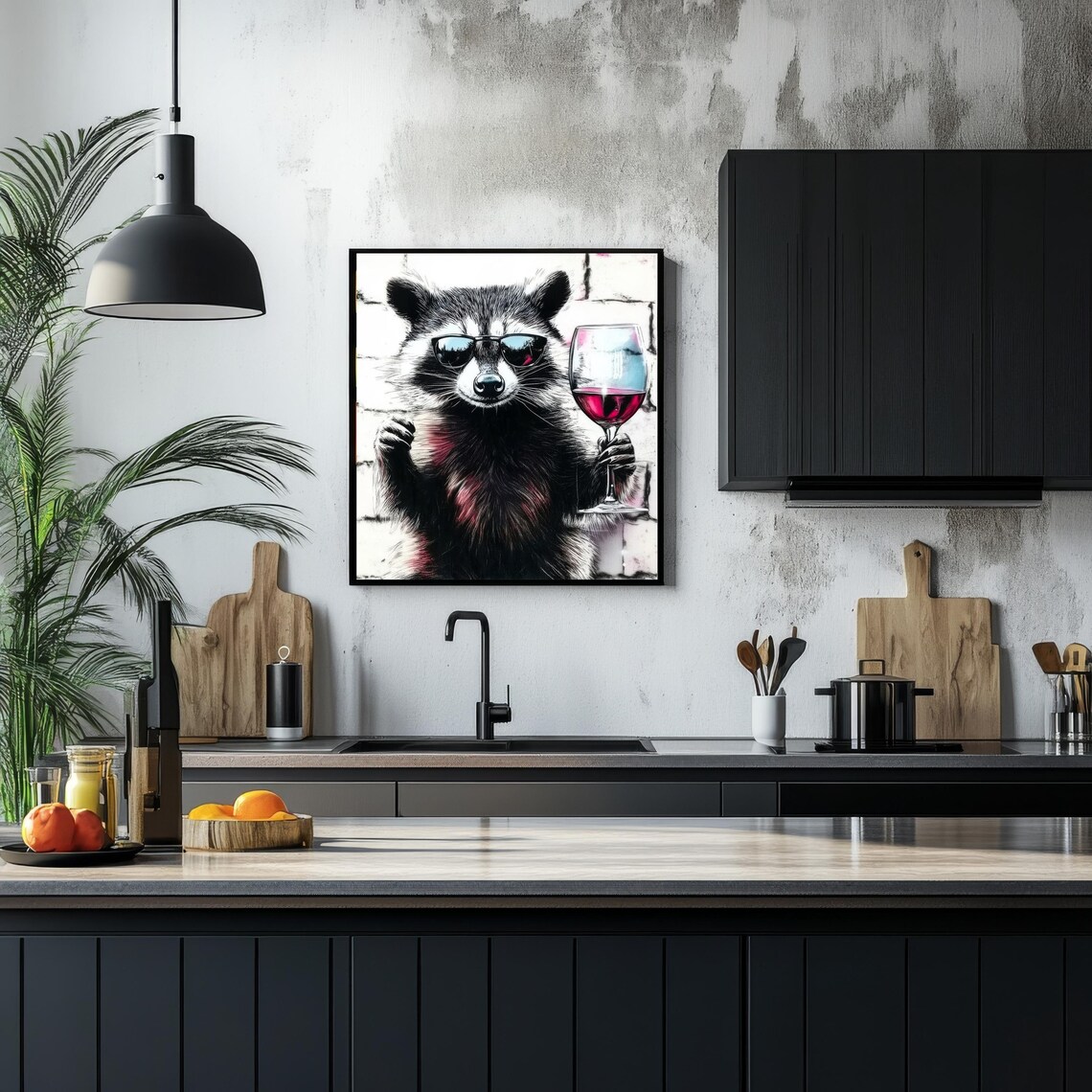 Raccoon Print, Funny Drinking Wine Kitchen Decor - Image 4