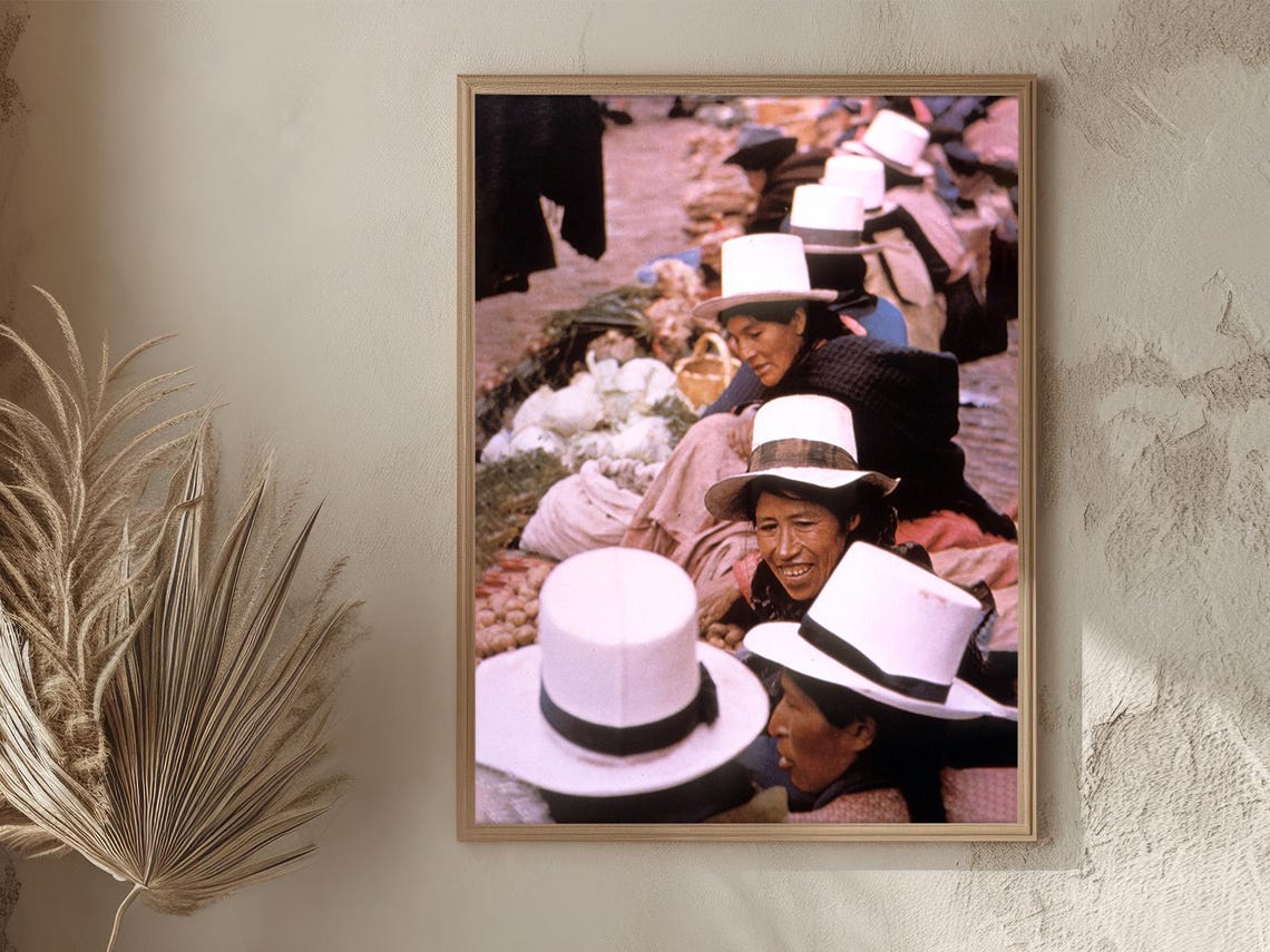Bolivia Vintage Wall Art Andean Women At A Traditional Market In White Bowler Hats Cultural Photography Art Lover Gift Gift For Her