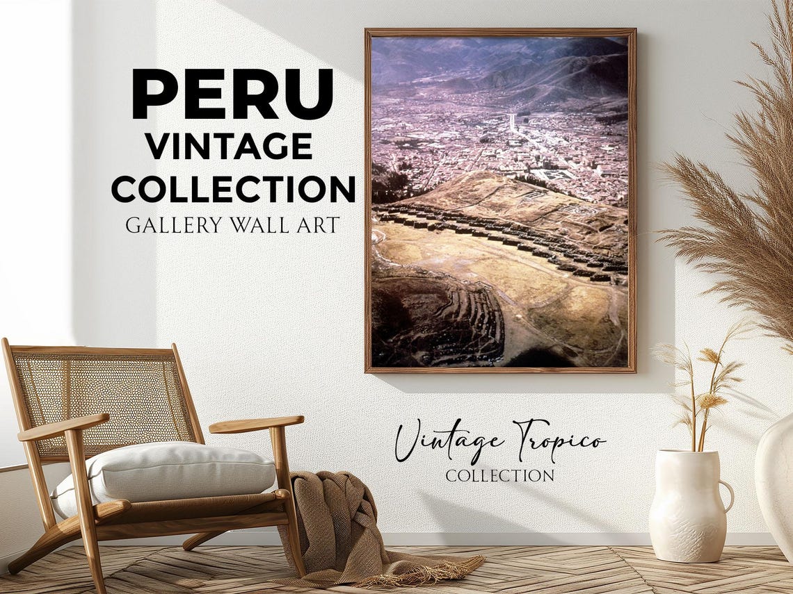 Cusco City Aerial View Inca Terraces Sacsayhuaman Vintage Peru Poster