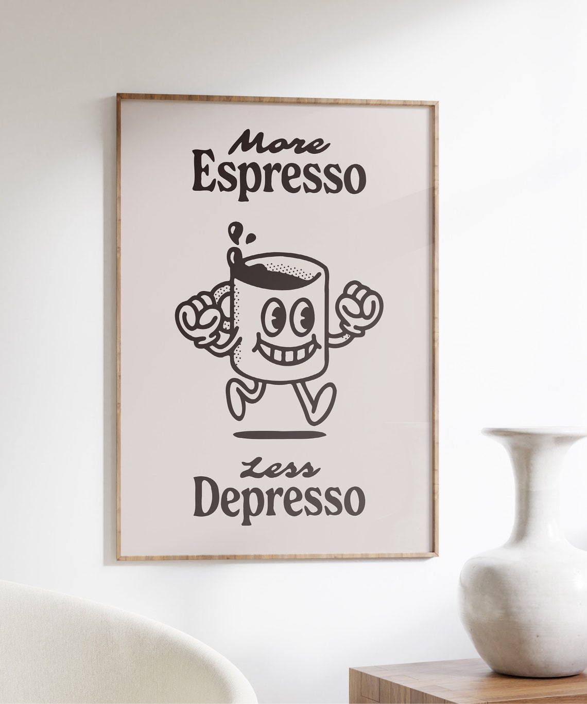 More Espresso Less Depresso Happy Coffee Cup Retro Fun Art Print - Image 4