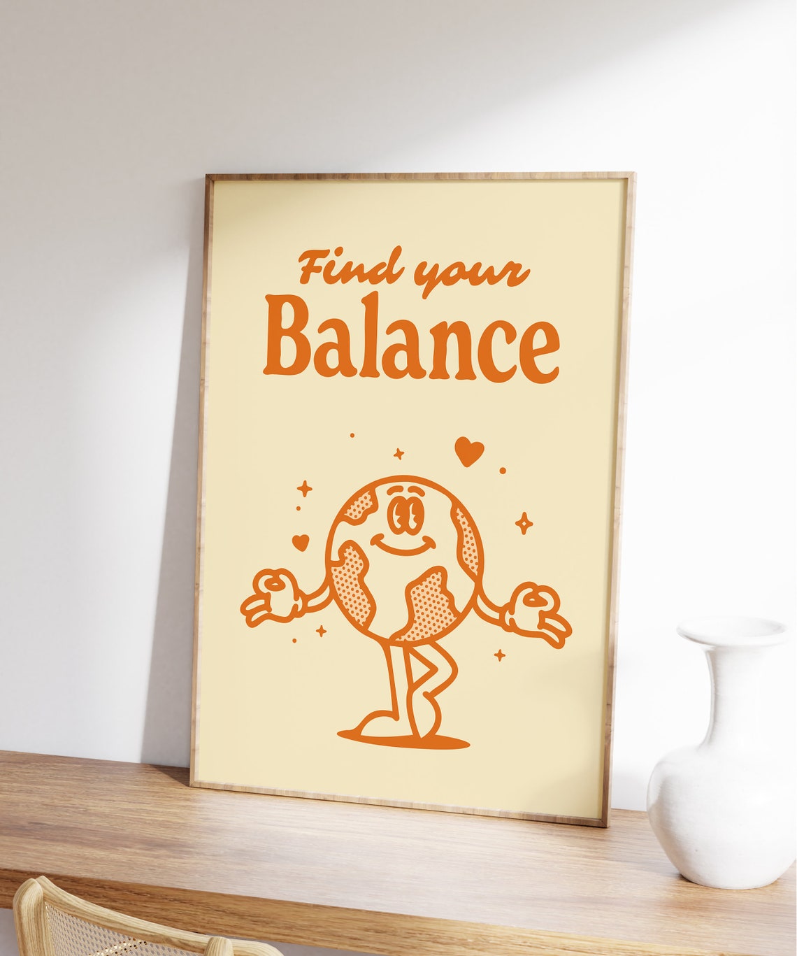 Find Your Balance Orange Globe Retro Character Quote Art Print - Image 5