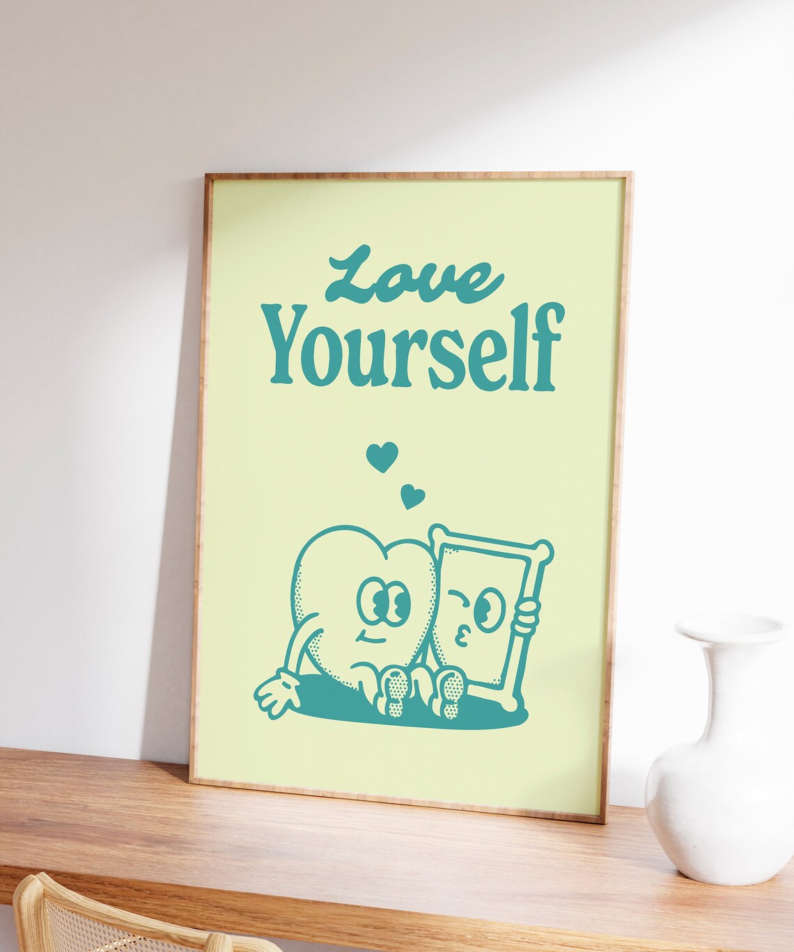 Love Yourself Teal Heart Quote Cute Retro Self Care Wall Art - Image 7