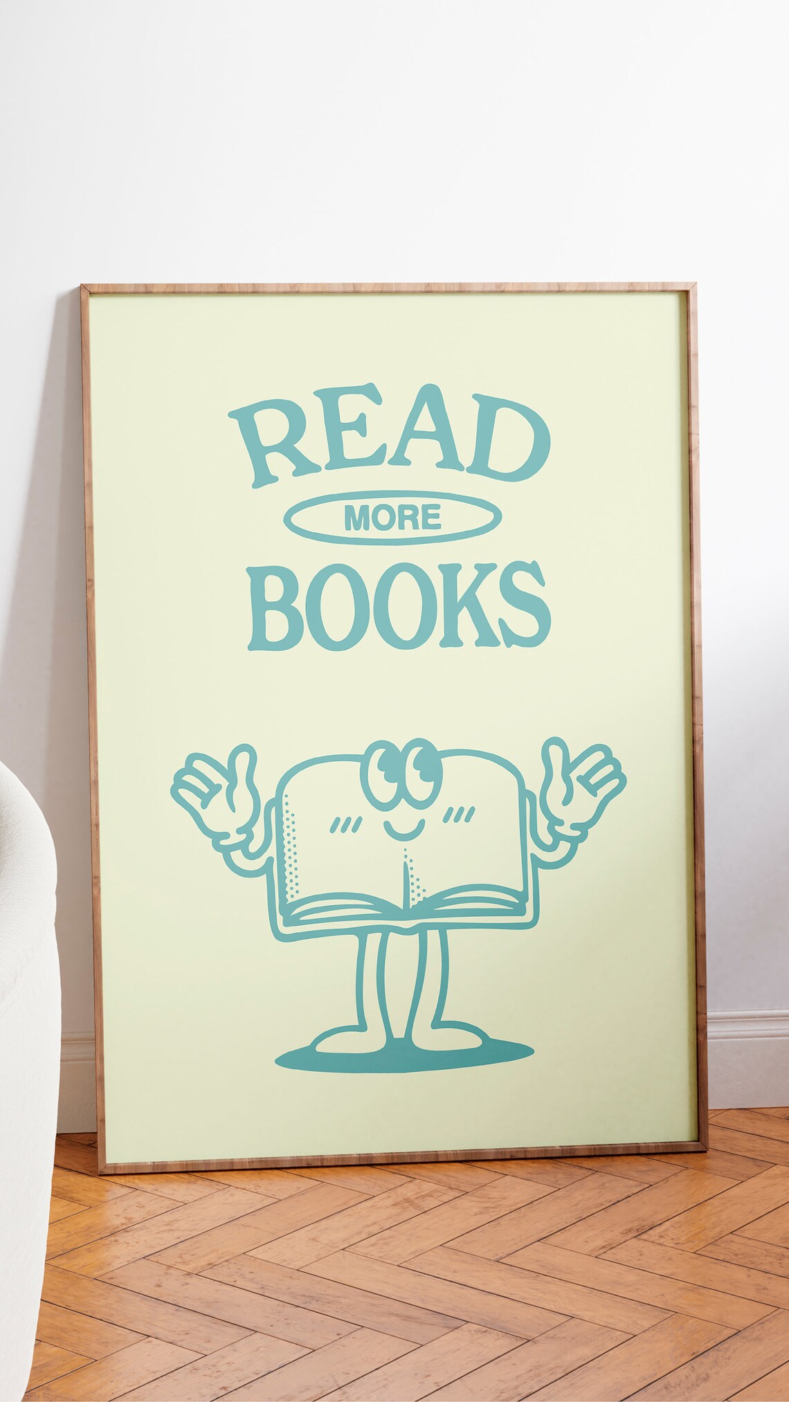 Read More Books Teal Book Mascot Lime Green Reading Quote Poster - Image 2