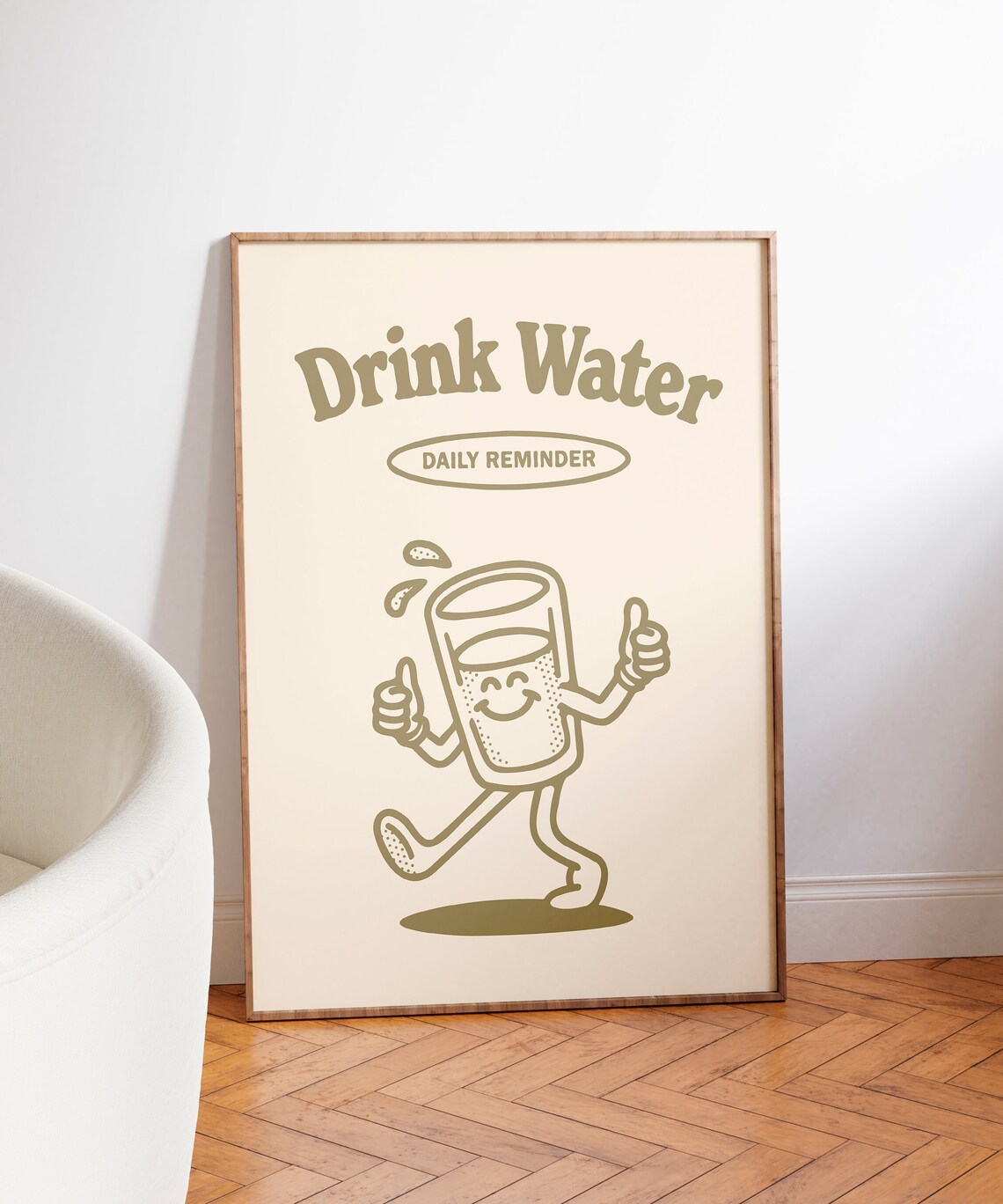 Drink Water Daily Reminder Glass Mascot Retro Wellness Quote Poster - Image 3