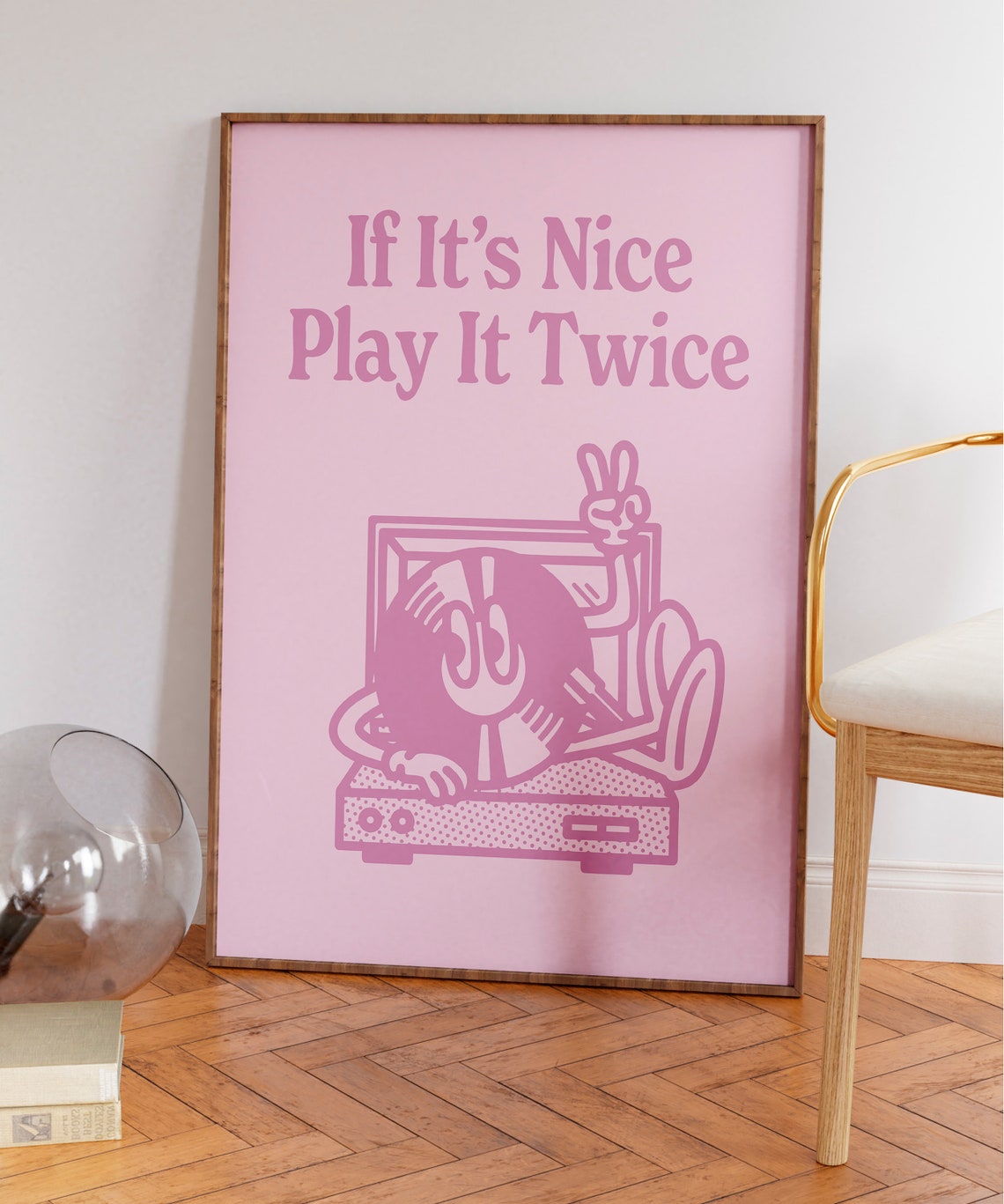 If Its Nice Play It Twice Pink Retro Vinyl Record Quote Poster - Image 3