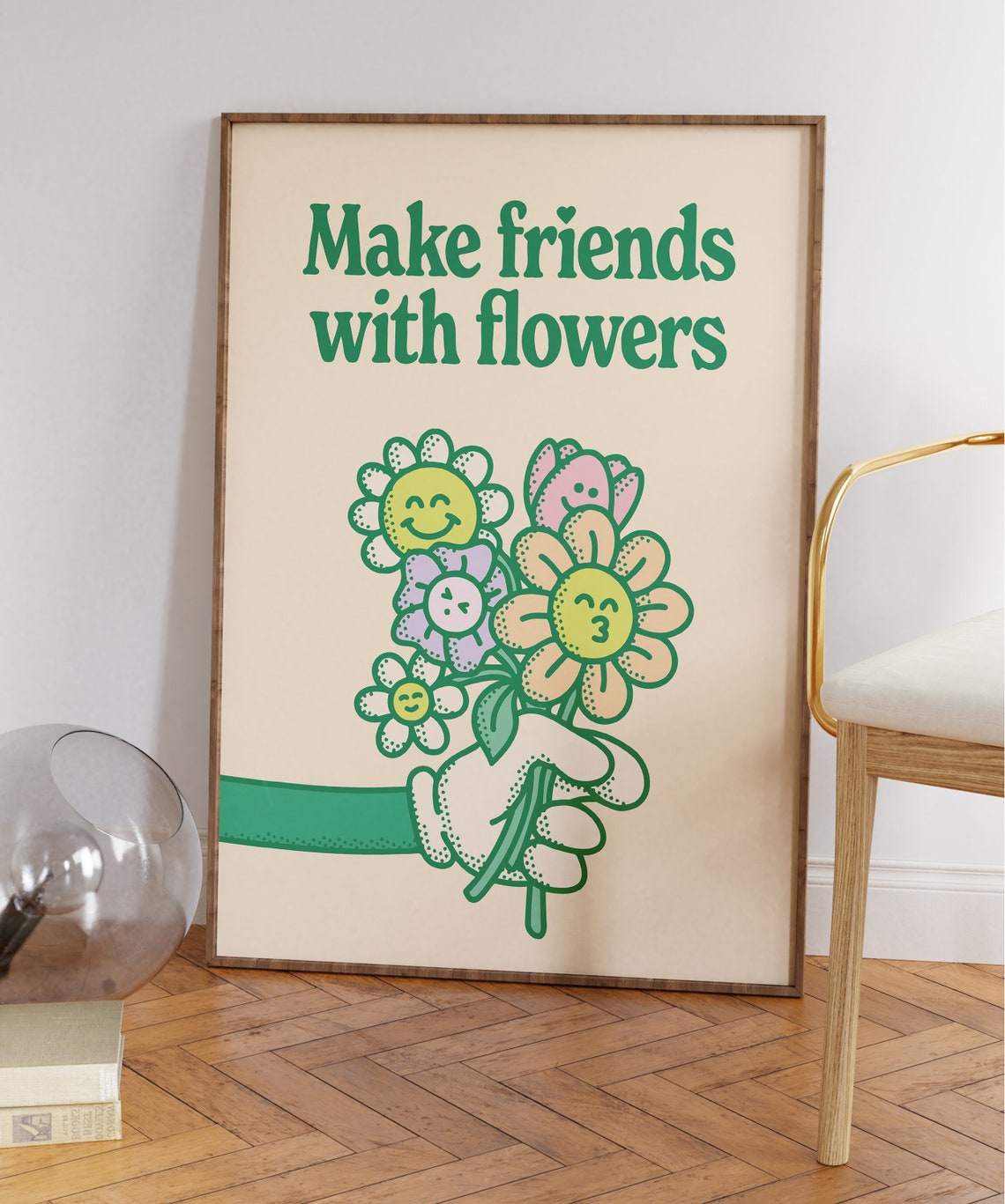 Make Friends with Flowers Retro Smiley Daisy Bouquet Wall Art - Image 5