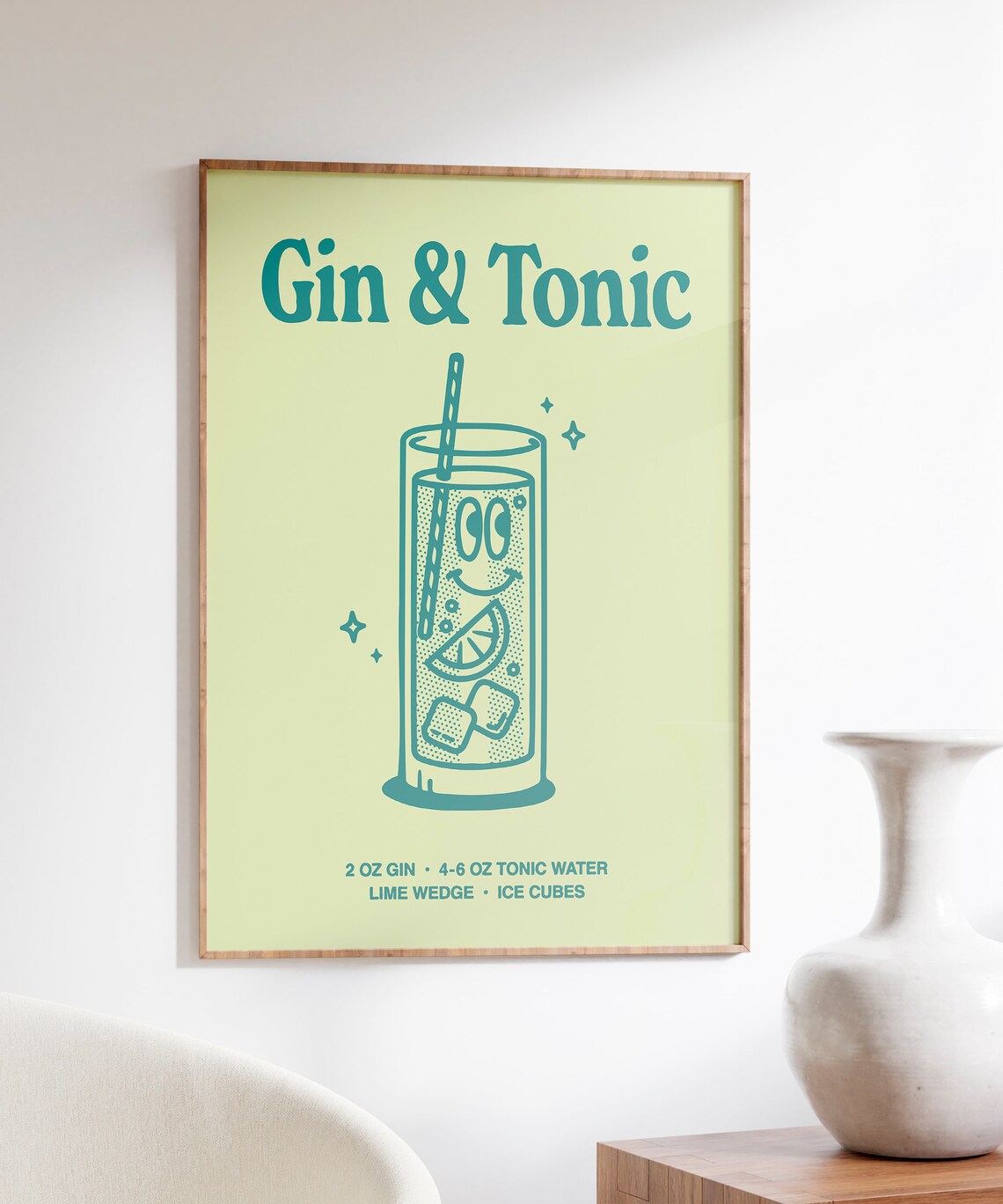 Gin and Tonic Cocktail Recipe Retro Teal Bar Cart Kitchen Wall Art - Image 4