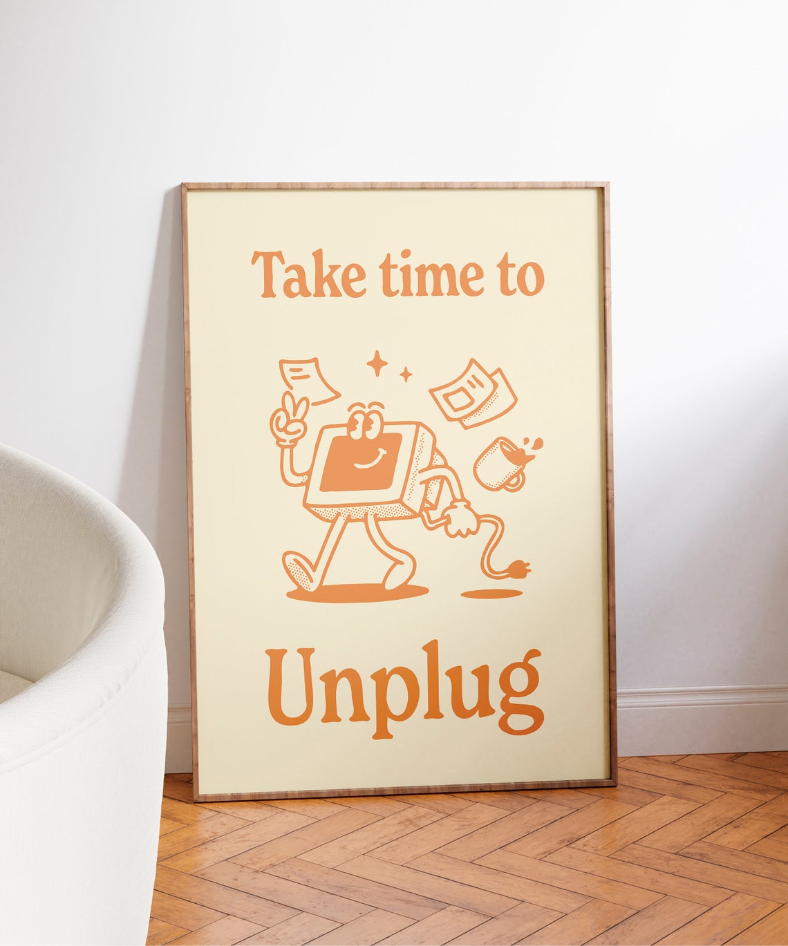 Take Time To Unplug Print Retro Quote Poster Encouraging Art Positive Mindset Wall Art Relaxation Print Printable Retro Poster - Image 3