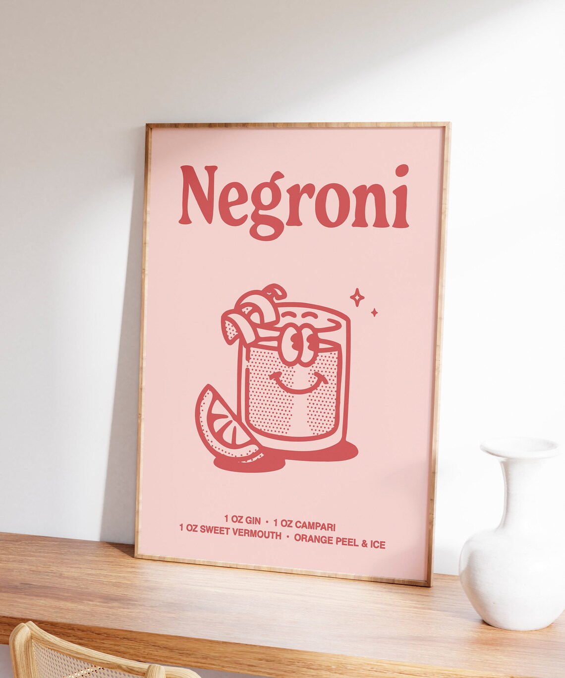 Negroni Cocktail Recipe Red Line Art Kitchen Bar Cart Poster - Image 4