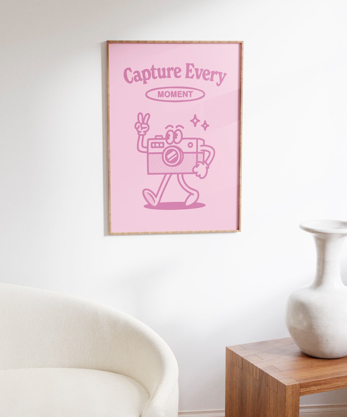 Capture Every Moment Pink Camera Mascot Retro Photography Wall Art - Image 6