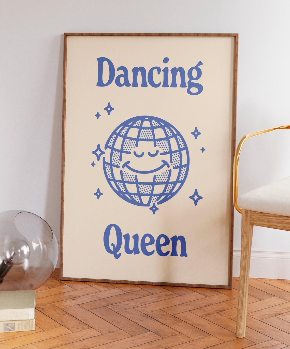 Dancing Queen Blue Smiling Disco Ball Retro 70s Party Quote Poster - Image 5