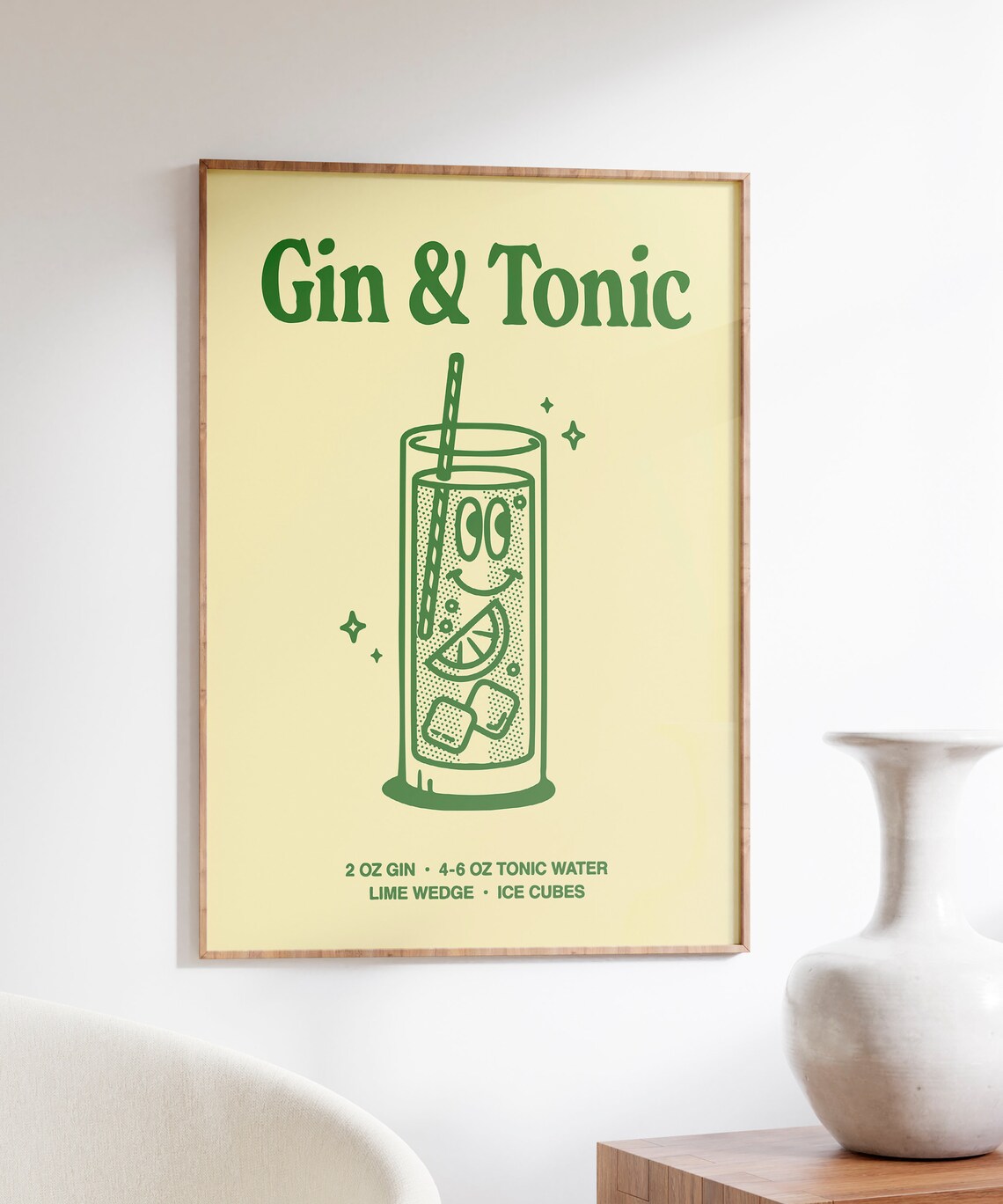 Gin and Tonic Cocktail Recipe Green Line Art Bar Cart Poster - Image 6