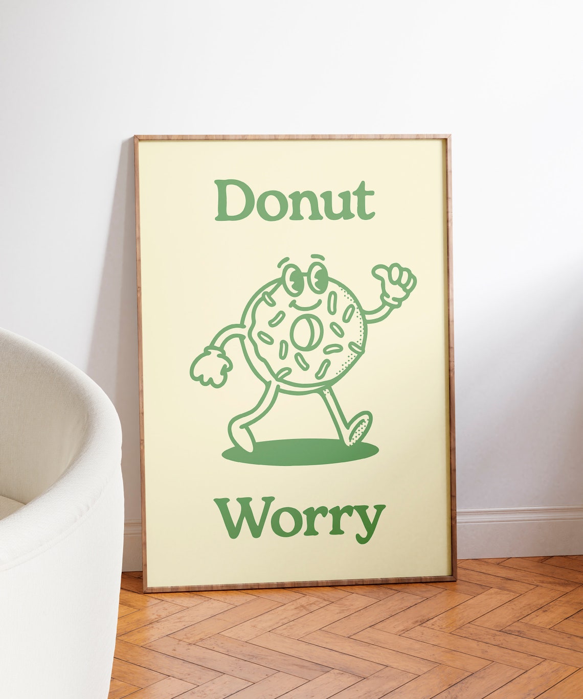 Donut Worry Green Retro Cartoon Walking Donut Funny Quote Poster - Image 3