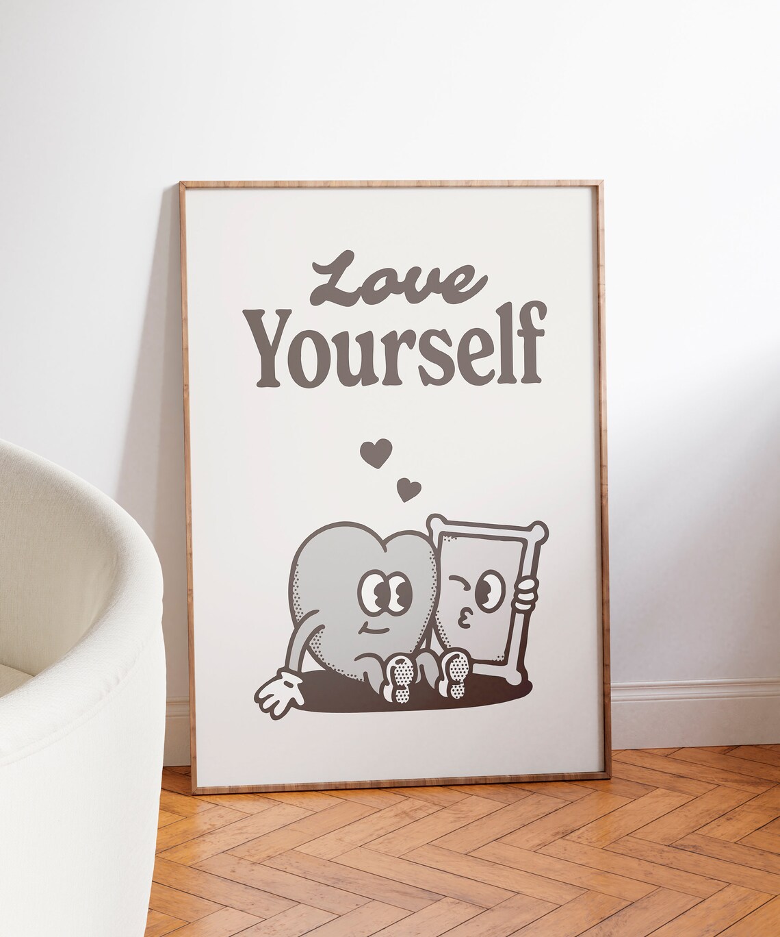 Love Yourself Heart Character Mirror Vintage Retro Affirmation Poster - Image 3