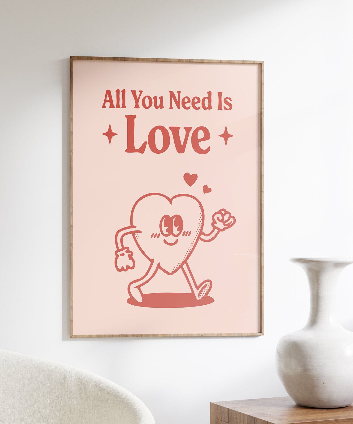 All You Need Is Love Pink Heart Retro Character Quote Poster - Image 6