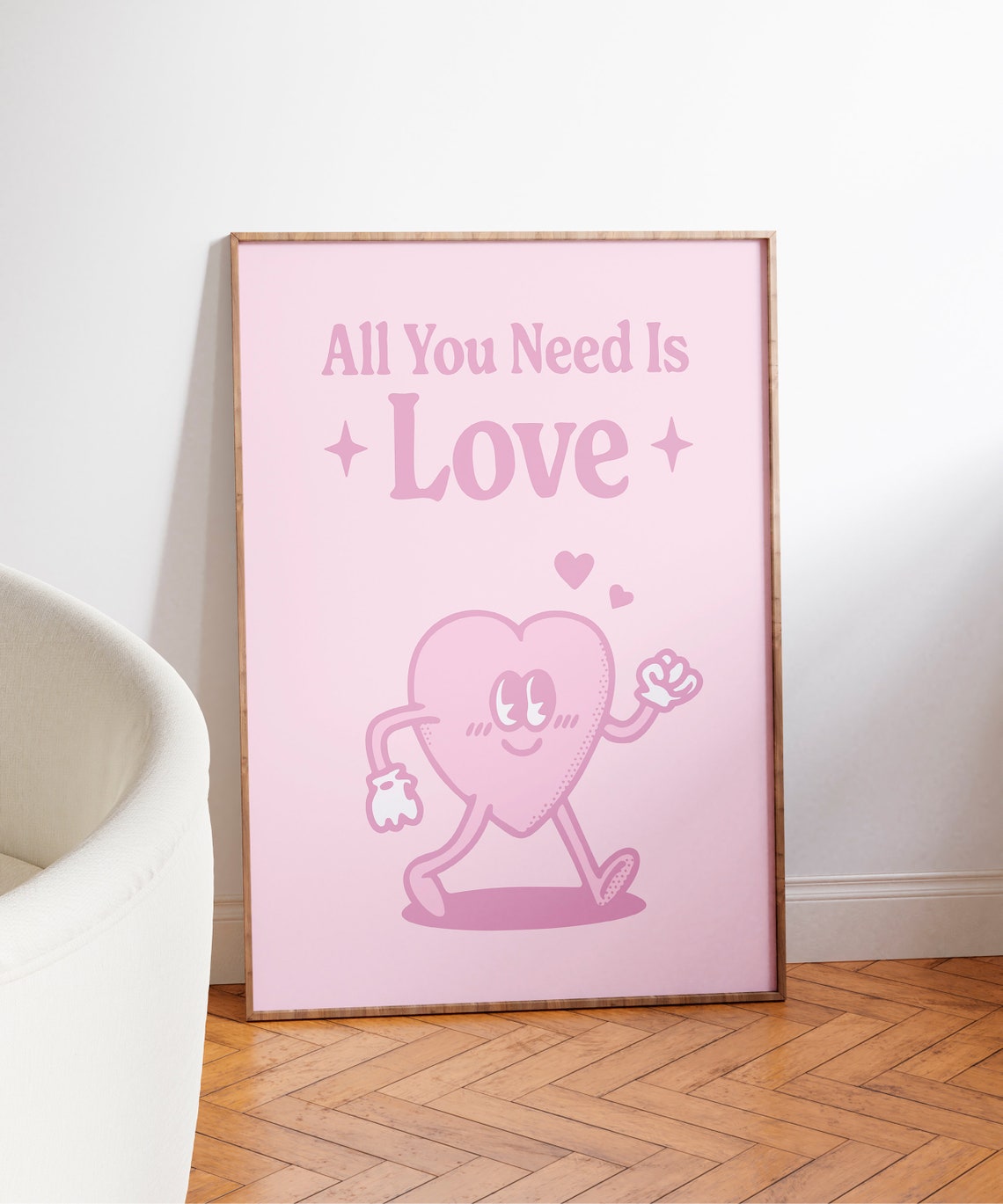 All You Need Is Love Pink Heart Mascot Love Quote Wall Poster - Image 3