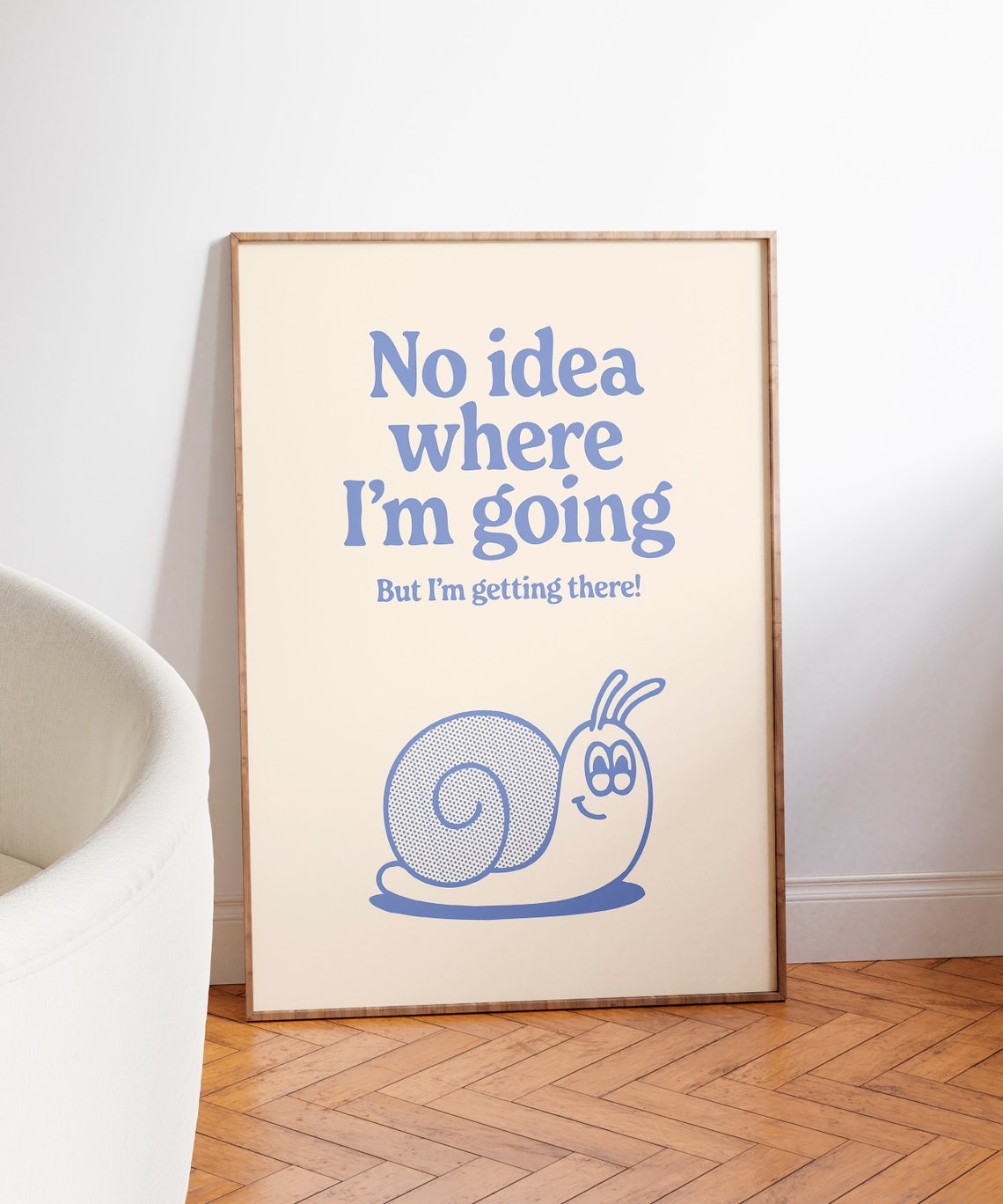 No Idea Where I'm Going Blue Snail Retro Cartoon Quote Poster - Image 3