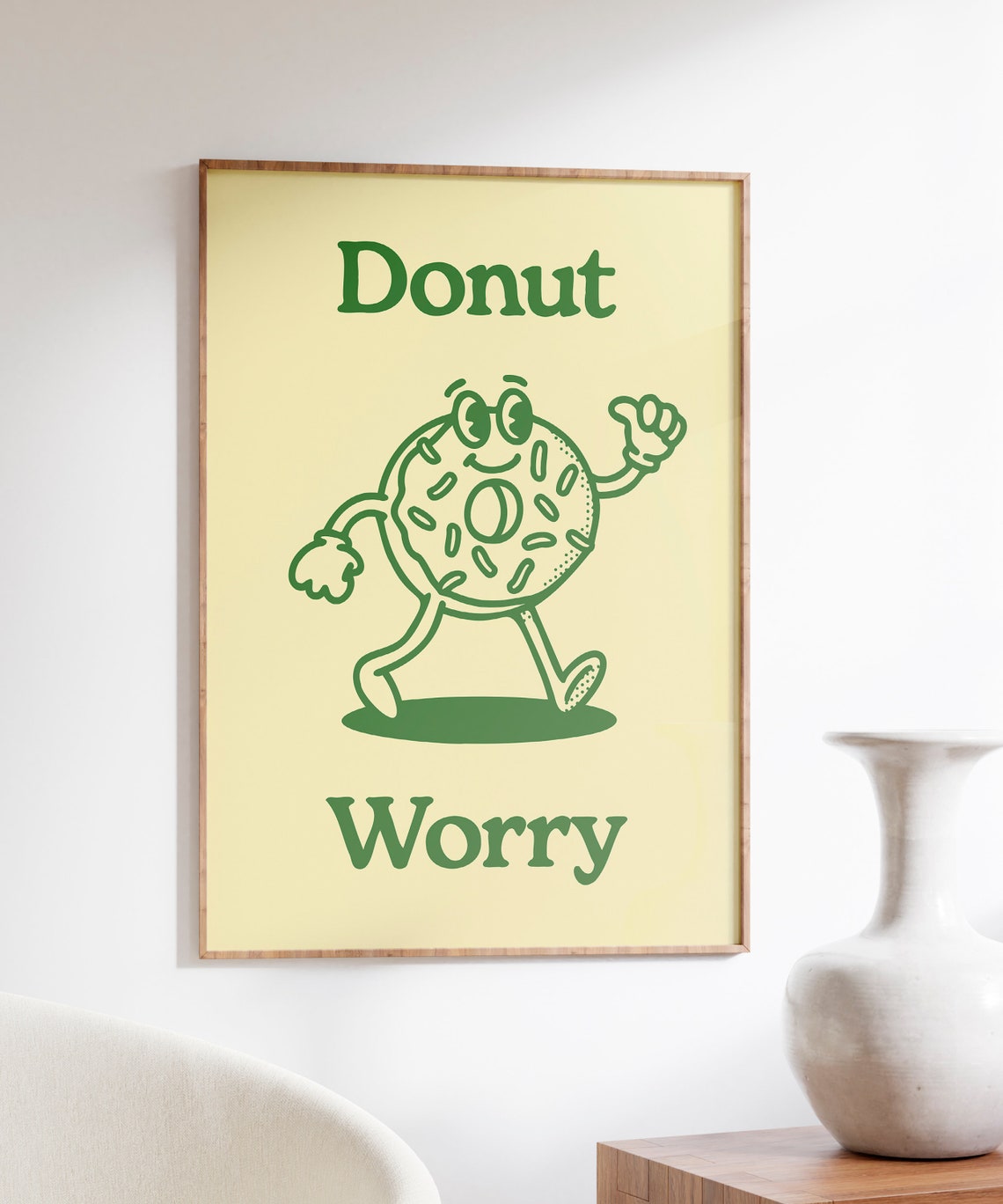 Donut Worry Green Retro Cartoon Walking Donut Funny Quote Poster - Image 6