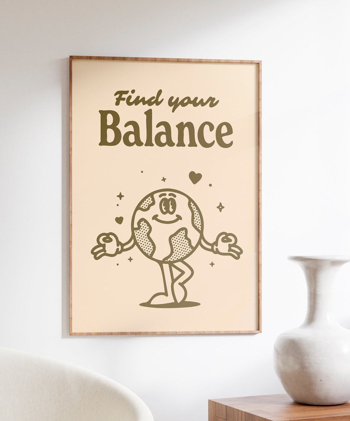 Find Your Balance Meditating Earth Character Retro Mindfulness Quote Poster - Image 4