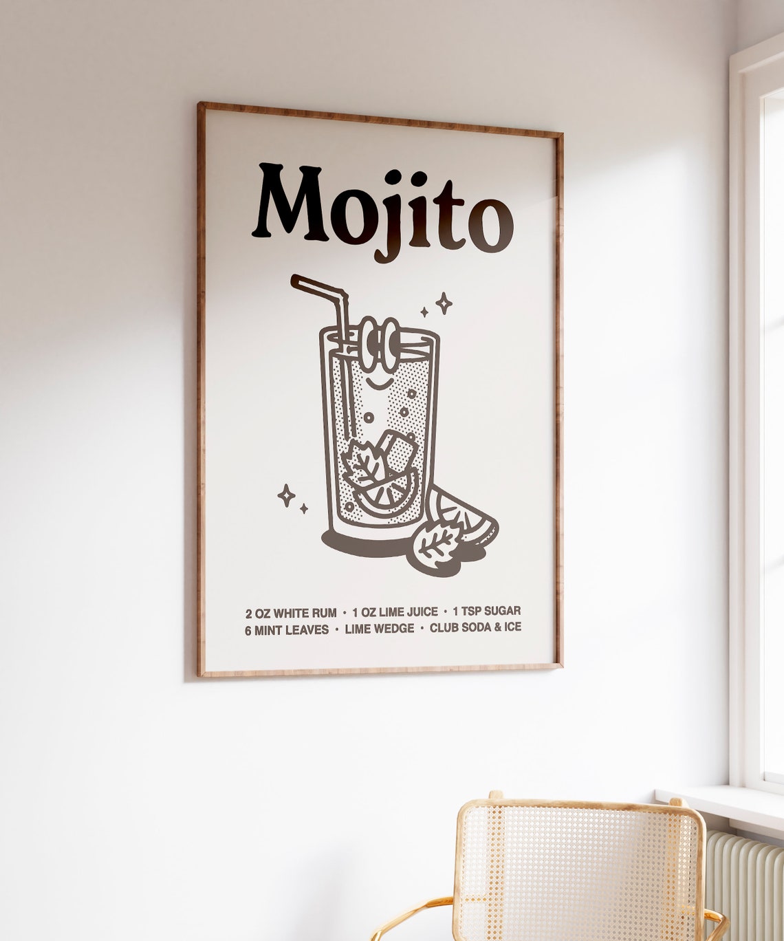 Mojito Cocktail Recipe Black Line Art Kitchen Bar Cart Poster - Image 6