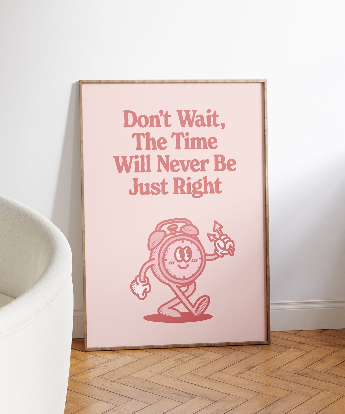 Don't Wait the Time Is Right Pink Vintage Alarm Clock Poster - Image 3