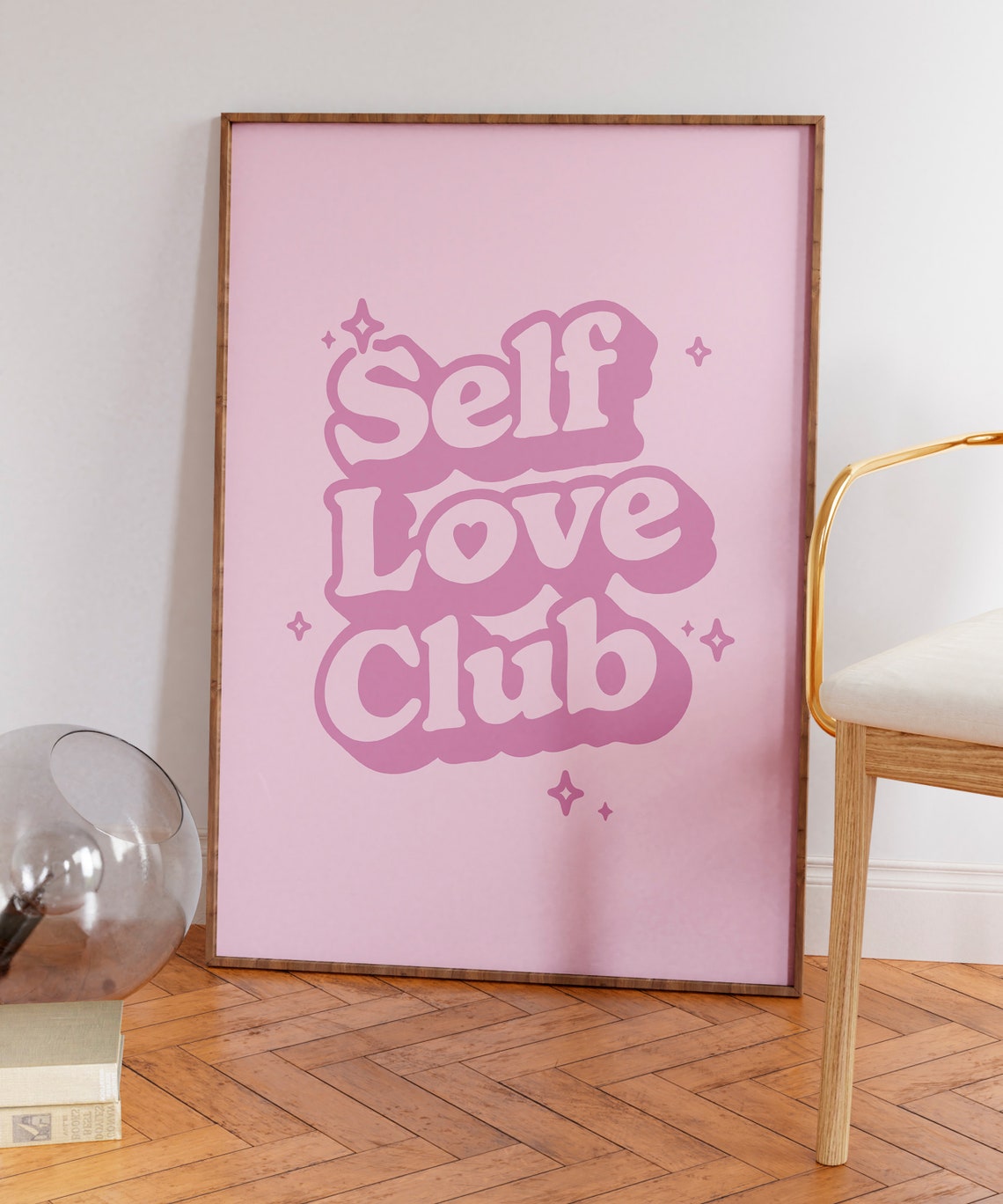 Self Love Club Pink Retro Y2K Groovy Typography Quote Poster - Image 5