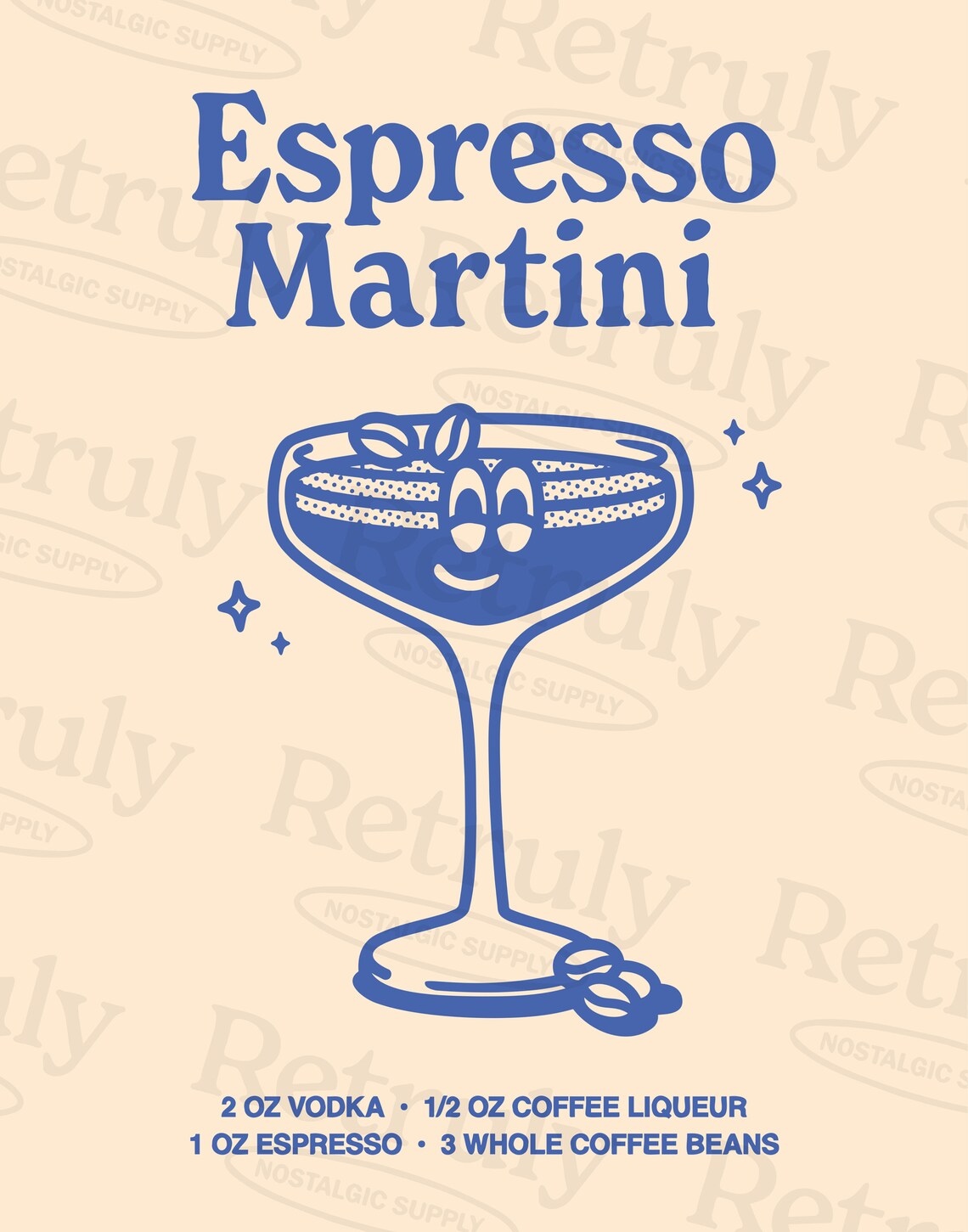 Espresso Martini Classic Retro Cocktail Recipe Blue Bar Poster - Image 2