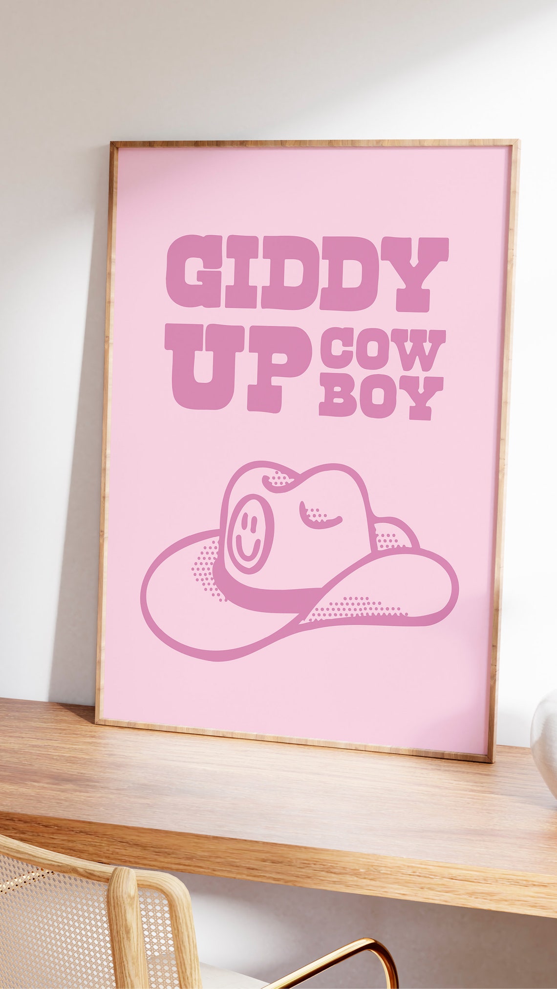 Giddy Up Cowboy Pink Western Hat Typography Preppy Quote Decor Poster - Image 2