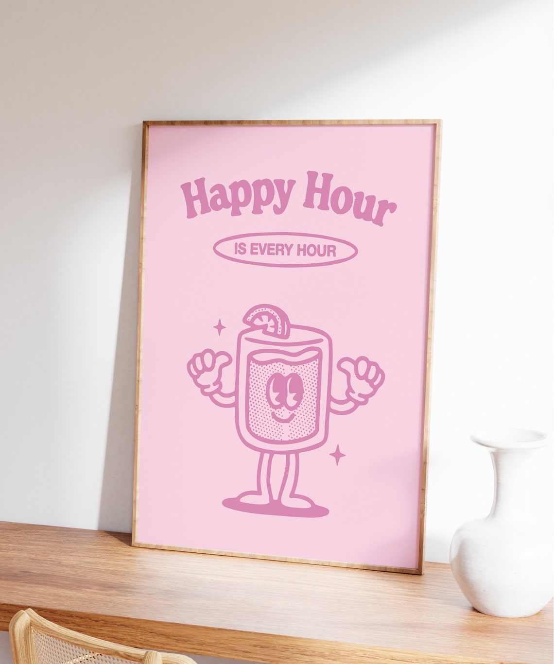 Happy Hour Is Every Hour Pink Cocktail Mascot Bar Party Poster - Image 7