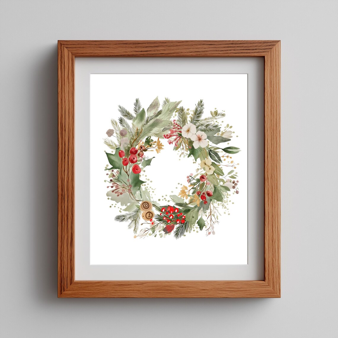 Rustic Winter Wreath Art Print, Vintage Botanical