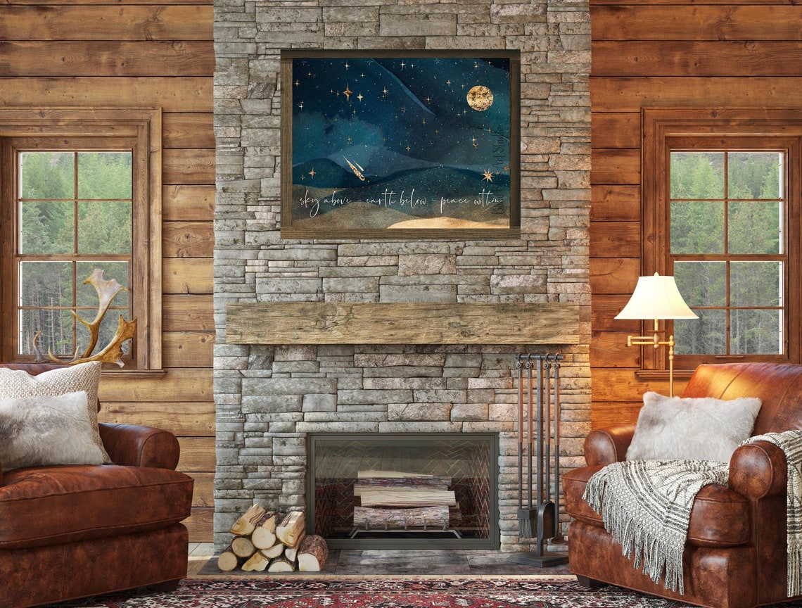 Sky Above Earth Below Peace Within Starry Night Gold Art Print - Image 2