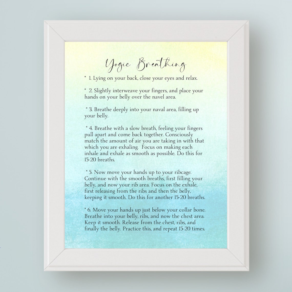 Yogic Breathing Steps Instruction Watercolor Wellness Art Print