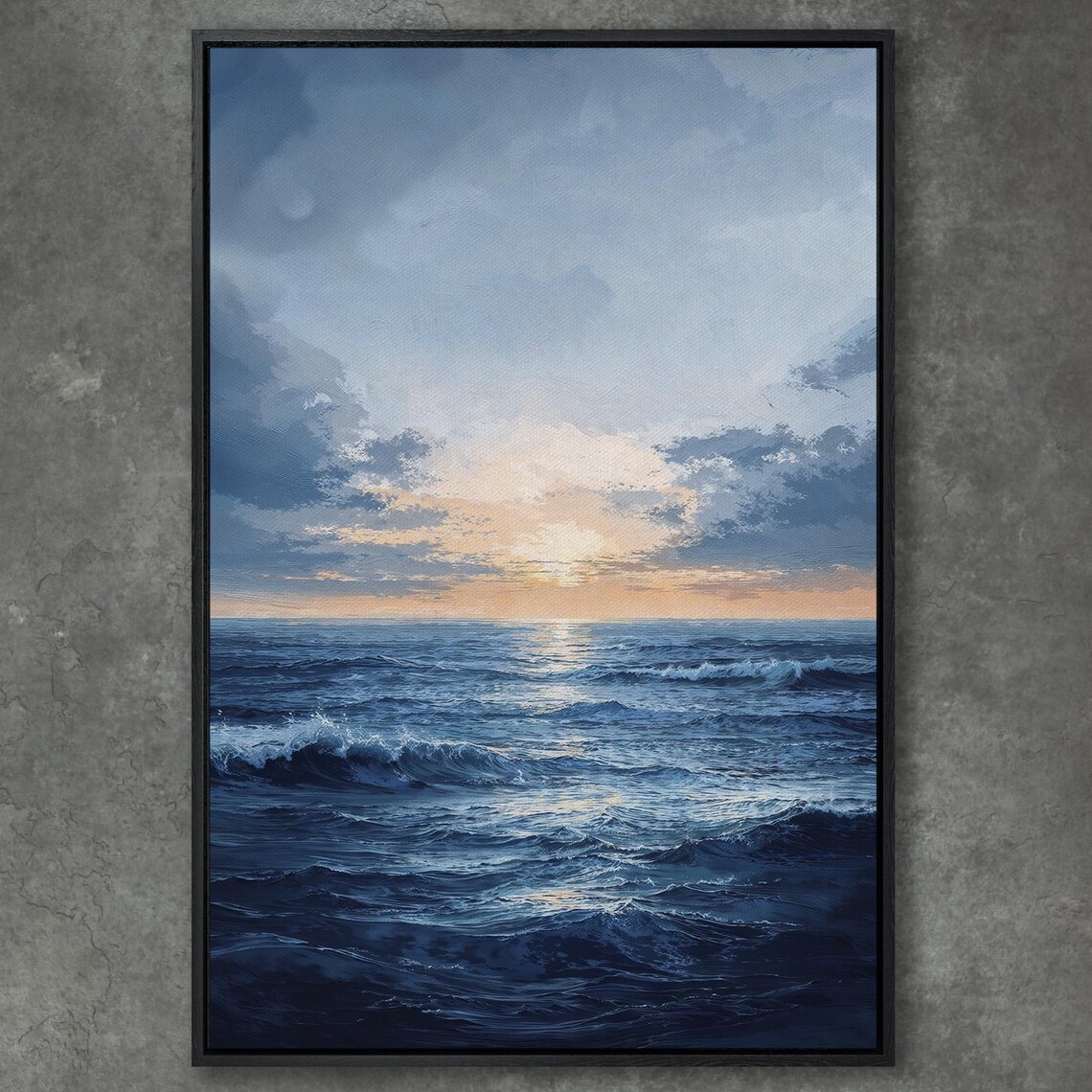 Golden Sunset Reflecting Over Deep Dark Blue Ocean Waves Poster