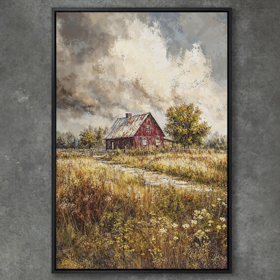 Autumn Countryside Barn Art Print, Rustic Landscape