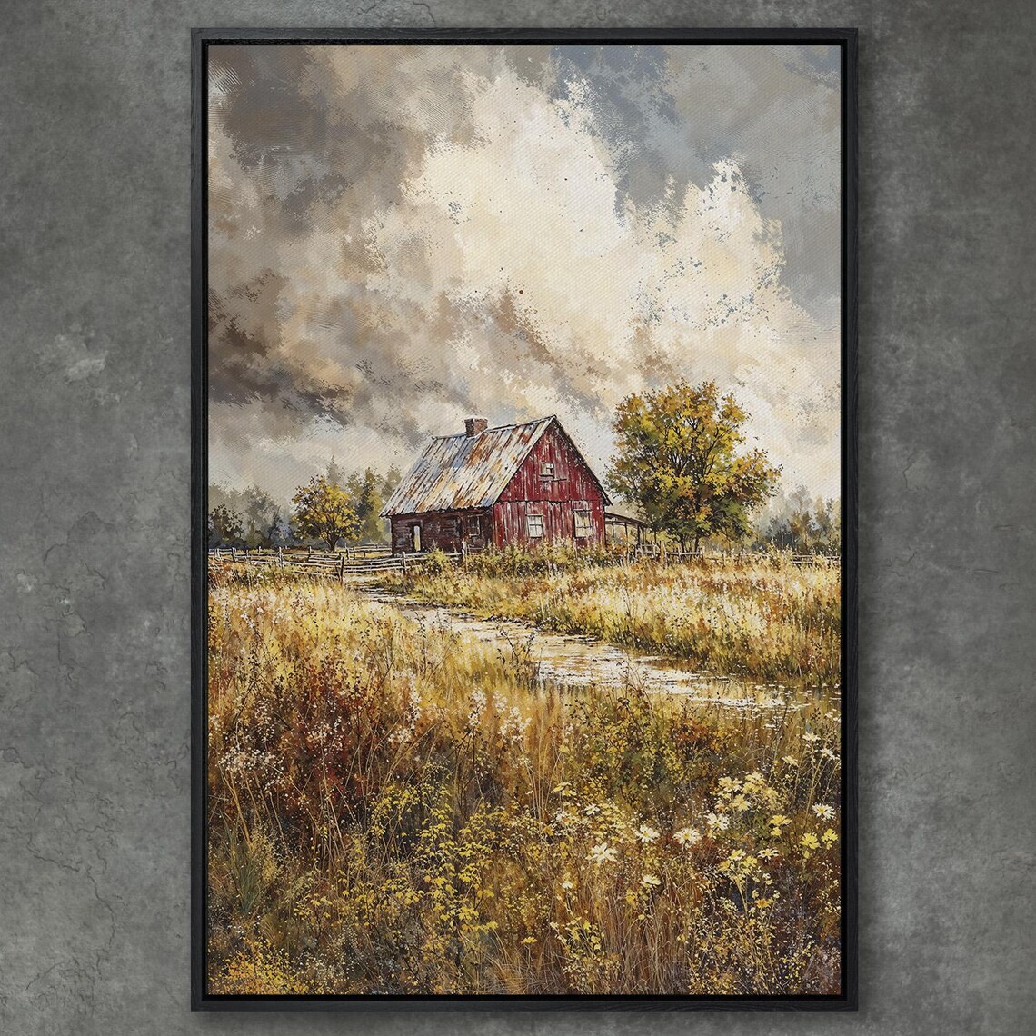 Autumn Countryside Barn Art Print, Rustic Landscape