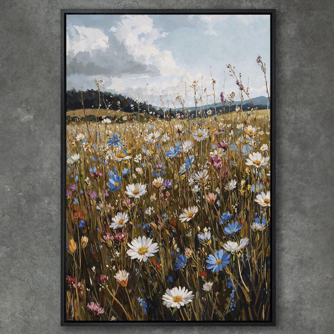Vibrant Summer Wildflower Meadow Daisies Botanical Field Art Poster