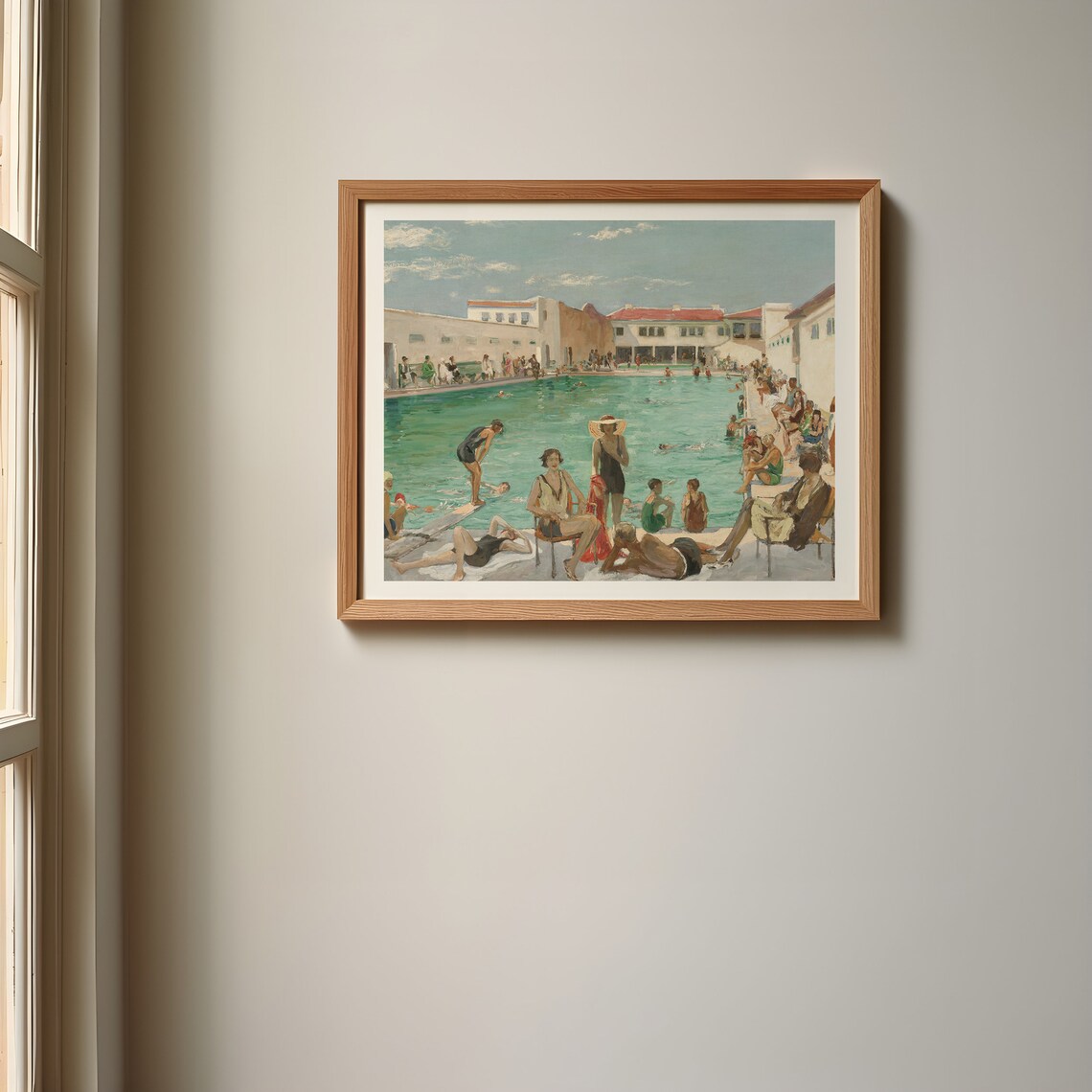 Vintage Poolside Bathers Oil Painting Summer Swimming Poster - Image 2