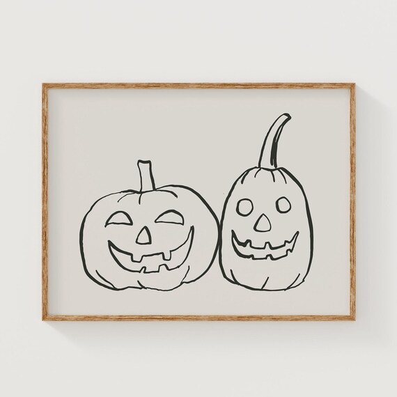 Minimalist Jack O Lantern Pumpkins Halloween Line Art Poster