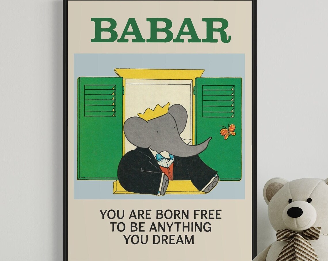Babar The Elephant, Retro Nursery Decor Print